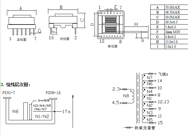 Horizontal Type High Frequency Transformer EER39 With 2 Section Cover Litz Wire