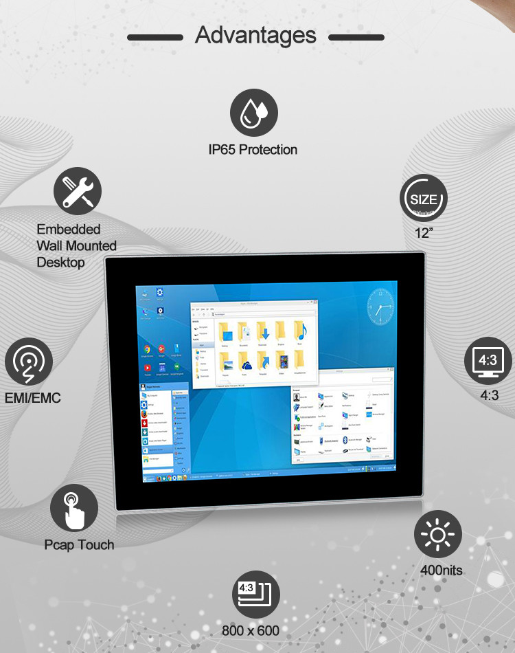 Ip65 12" Multi Touch Capacitive Touch Monitor VGA DVI USB HDMI Vesa Mounting