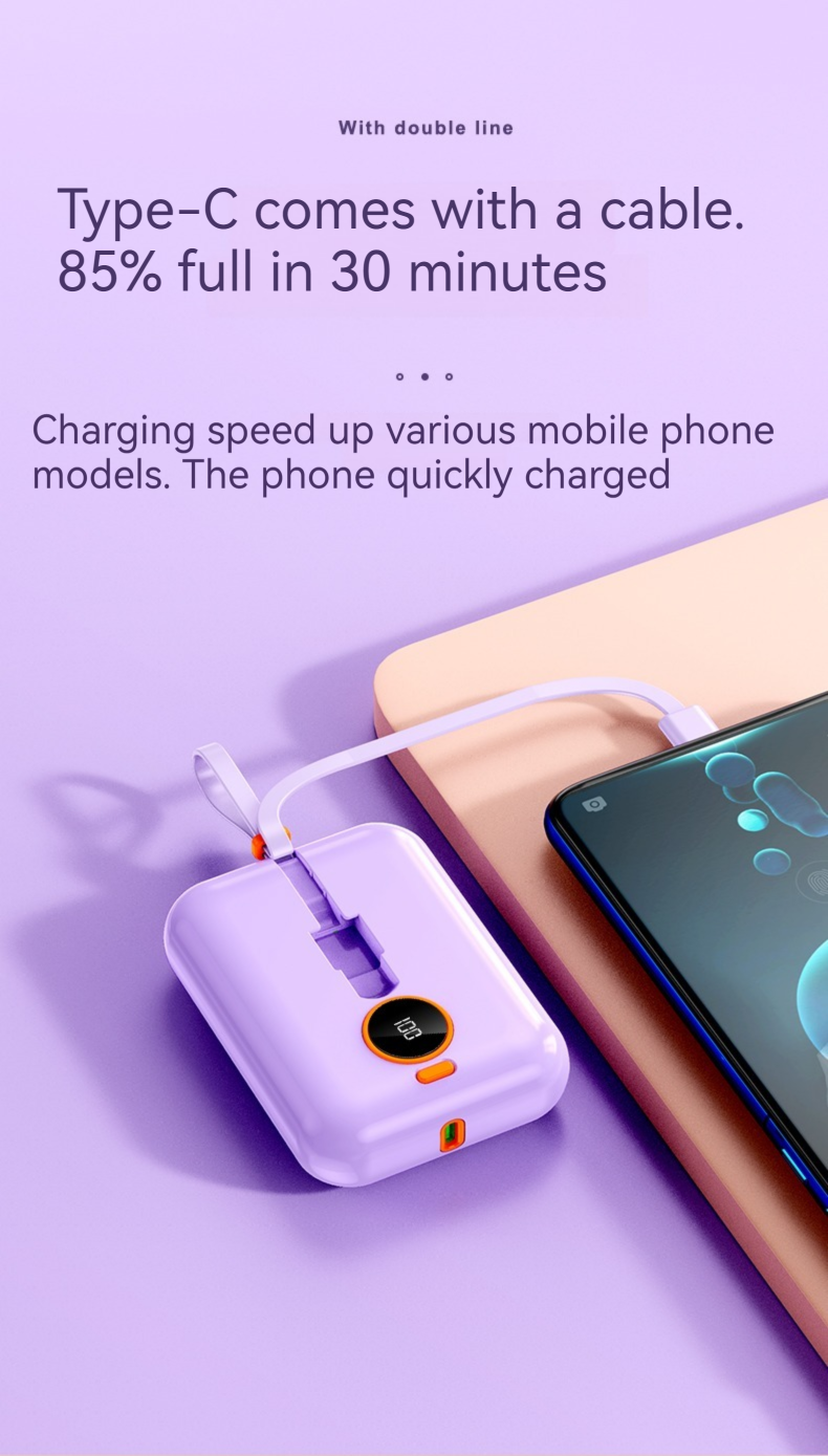 Type C Output Interface Portable 10000mAh Power Bank for Outdoor Charging and Devices