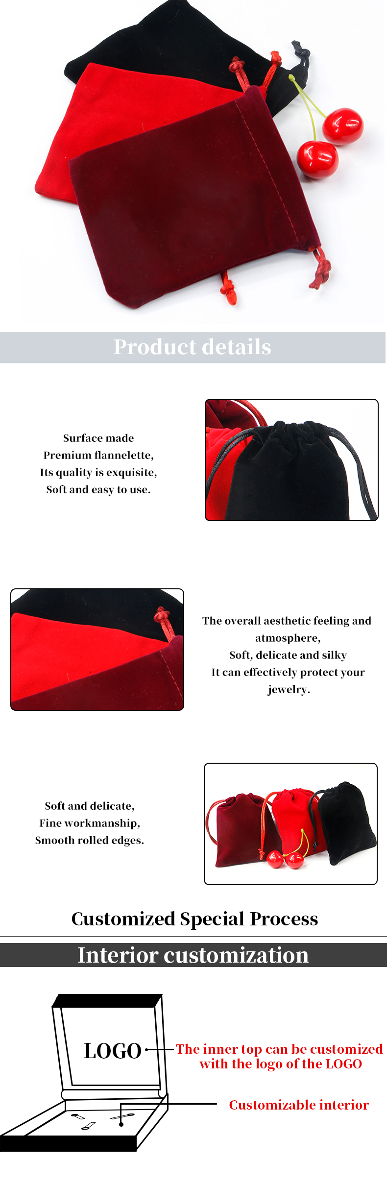 Multiple Size Smooth Drawstring Velvet Jewelry Bag for Luxury Jewelry Gift Packaging