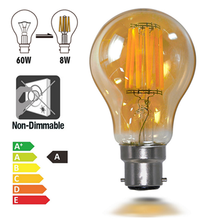 2700K 4W 6W 8W LED Filament Bulb B22 Vintage Glass Edison Dimmable A19 A60 LED Light Bulb