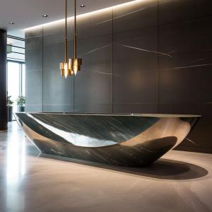 China Luxury Hotel Reception Front Desk With Marbling And Metal Custom on sale