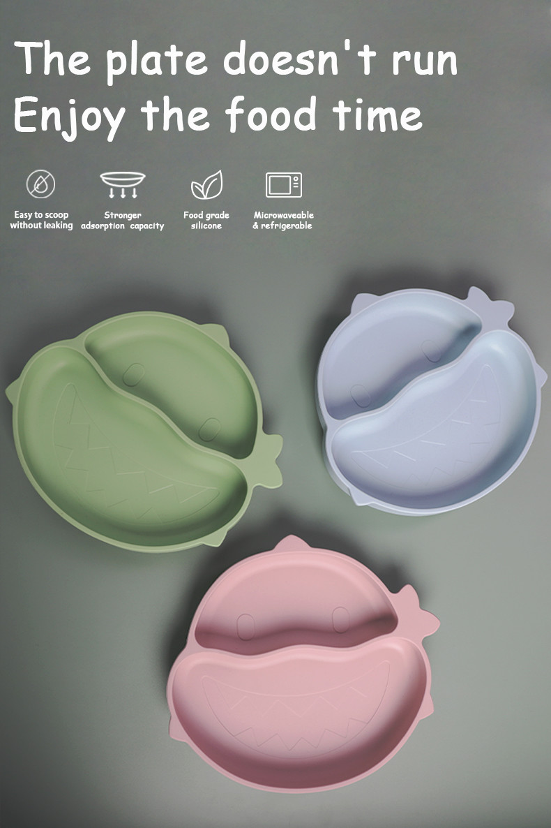Non-Slip And BPA-Free Silicone Childrens Shark Feeding Plate BPA Free Morden Babi Dishes For Toddlers