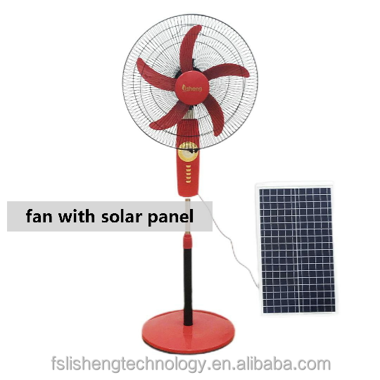 12V AC DC Solar Floor Fan With Led Light 16 Inch Brush Motor Pedestal Fan