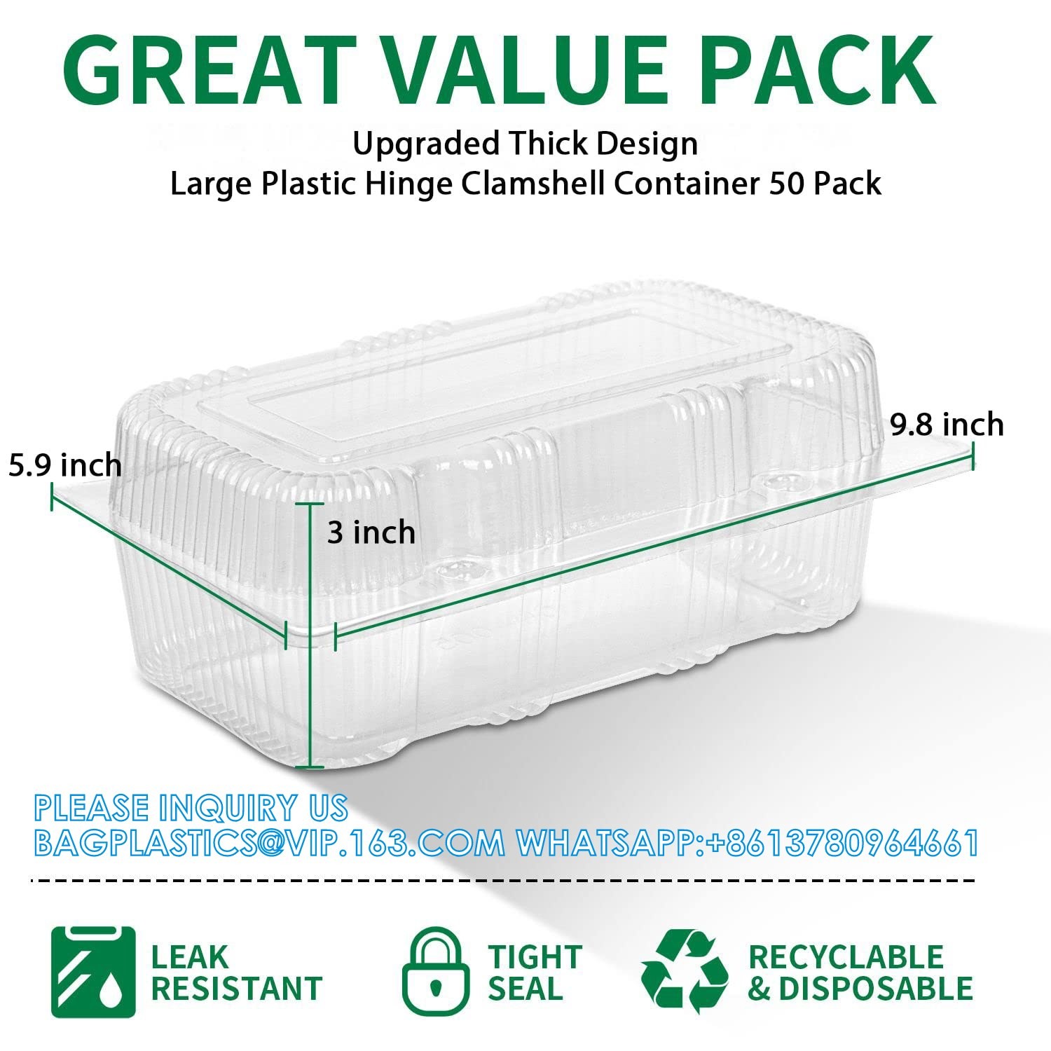 The Bakers Pantry Cake Roll Container Hinged Lid Disposable 9"X 5 Loaf Deep Cookies Plastic Containers D