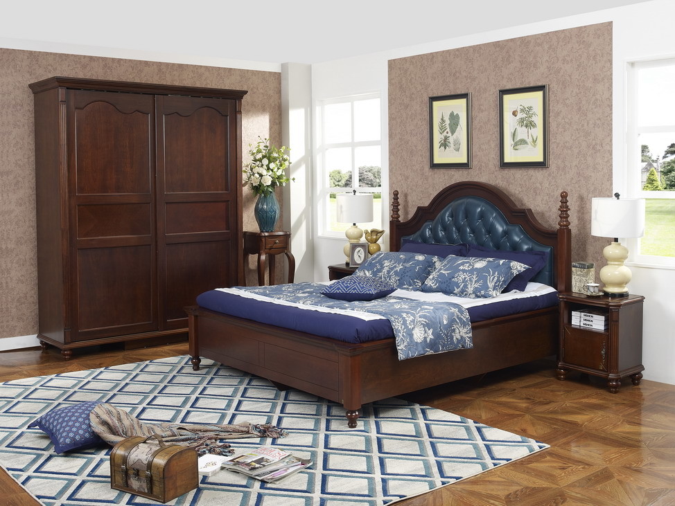 Rubber Wood made bedroom furniture Cheap malaysia imported Solid wood bed high quality PU leather Headboard Upholstured