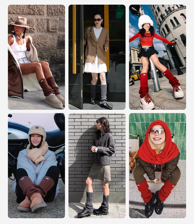 Winter Trendy Women Leg Warmers Woven Labels Cable Knit Leg Warmers Socks