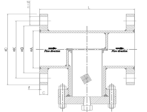Fabricated Tee Strainer A106 Body 48" 150LB Flanged ASME B16.47 For Water Treatment