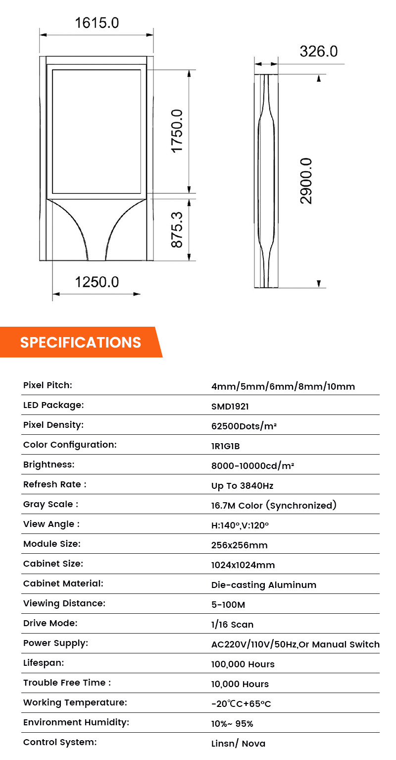 P4 P5 P6 P8 P10 8000nits 3840hz IP65 waterproof indoor outdoor mupi display led digital signage