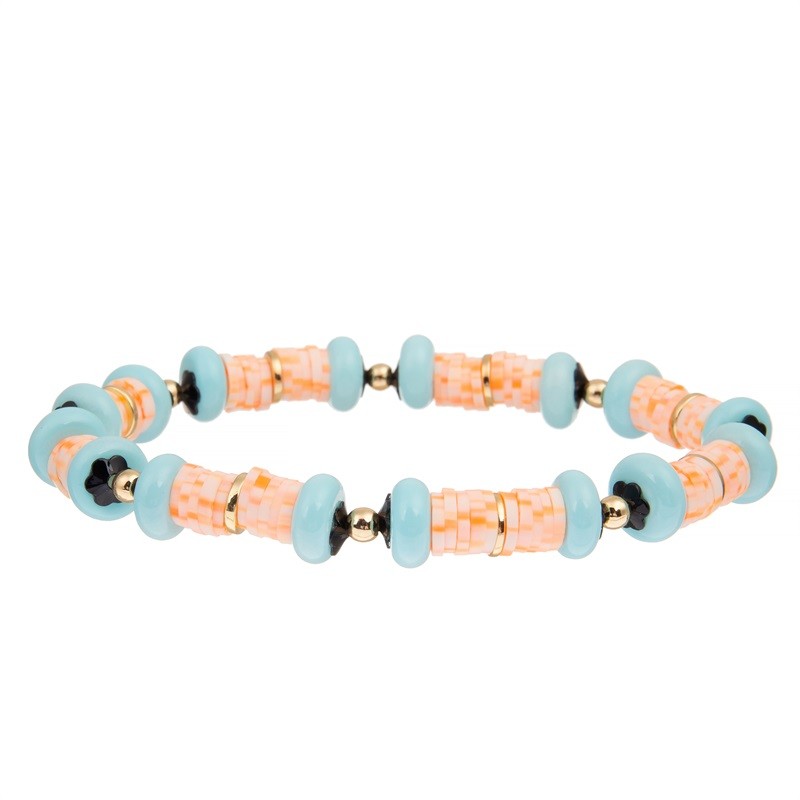 Square Blue Turquoise Bracelets Customized With Gold Plated Hematite Beads
