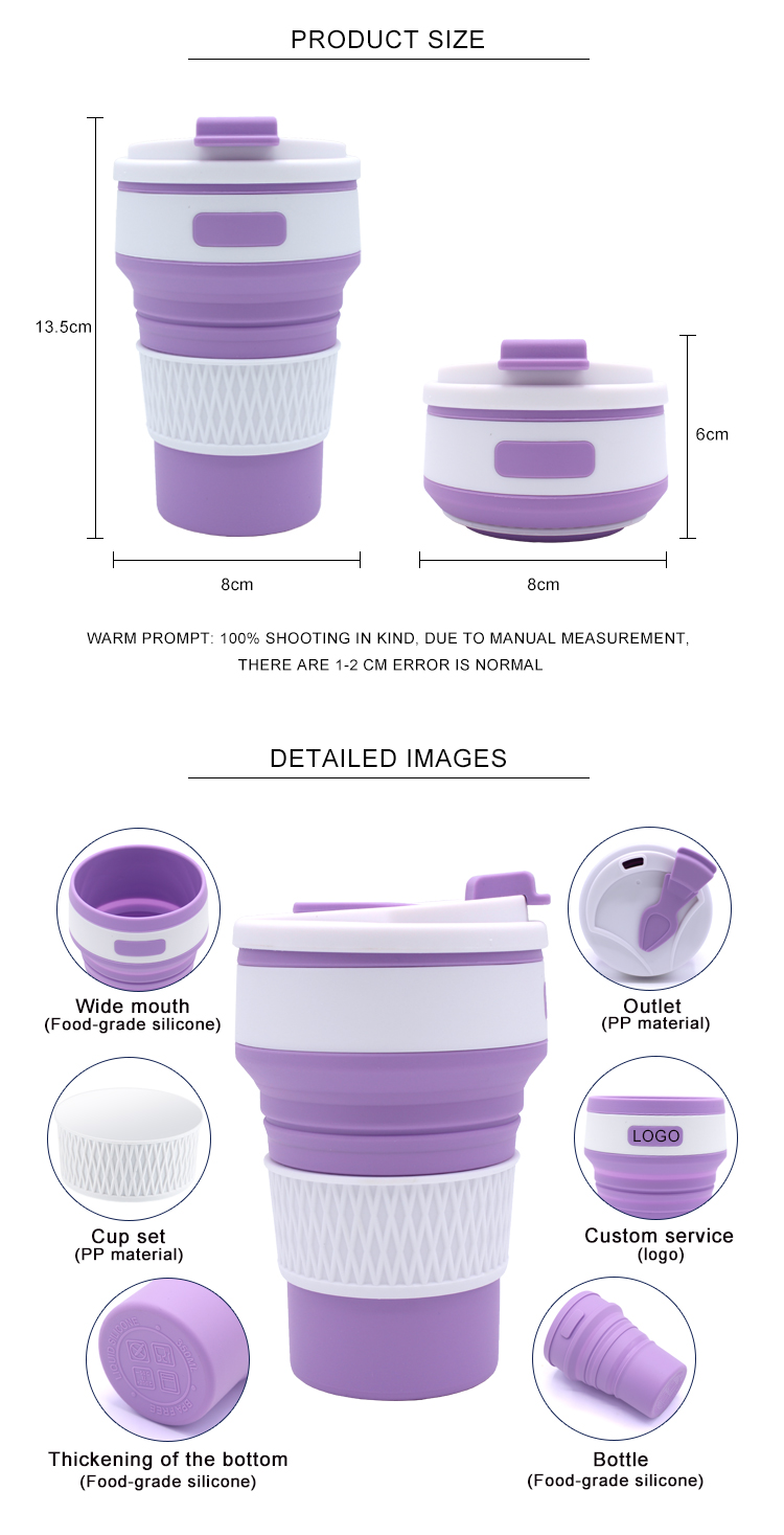 350ml BPA Free Silicone Reusable Collapsible Water Cup