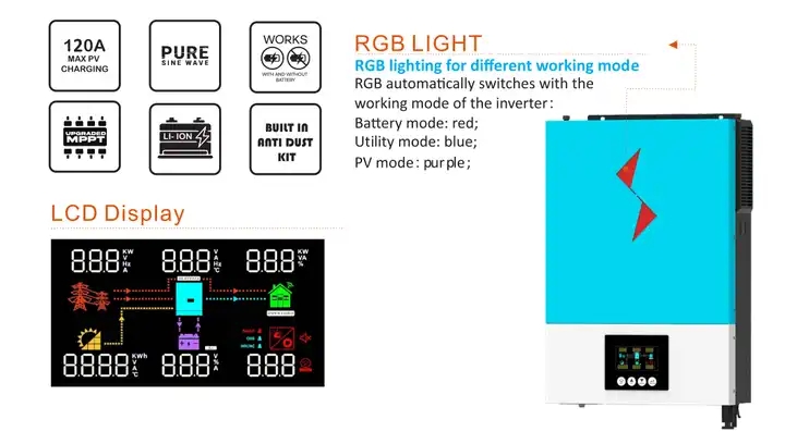 3600W 6200W With Batteries Hybrid Inverter 6.2Kw 120A Mppt Solar Charger Pure Sine Wave Hybrid Home Power Solar Inverter