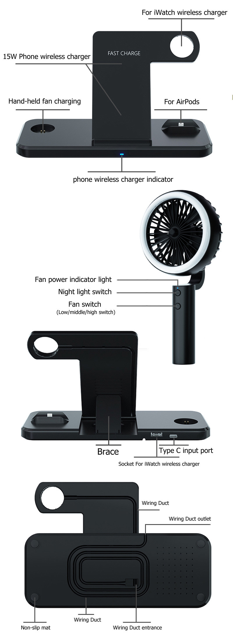 5 In 1 15w Custom Wireless Charger