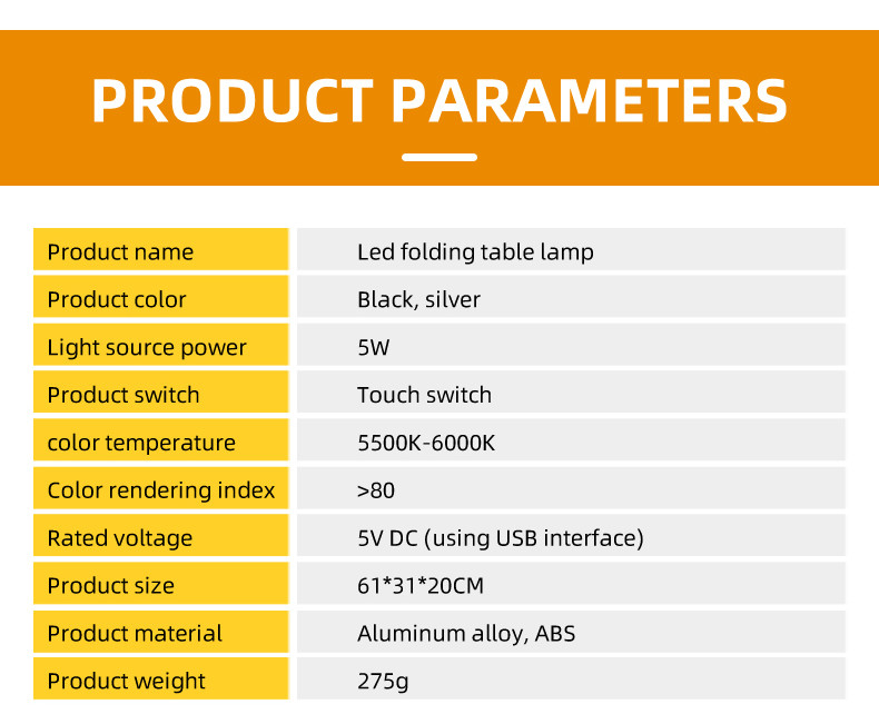 Folding 540lm Energy Saving LED Lights 6000K Table Lamp For Study