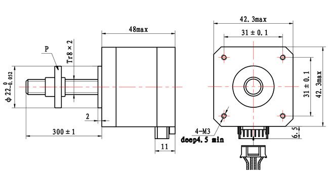 1.8 Degree 2 Phase 12V Hybrid Nema 17 Tr8*2 Non Captive Stepper Motor 48mm Body
