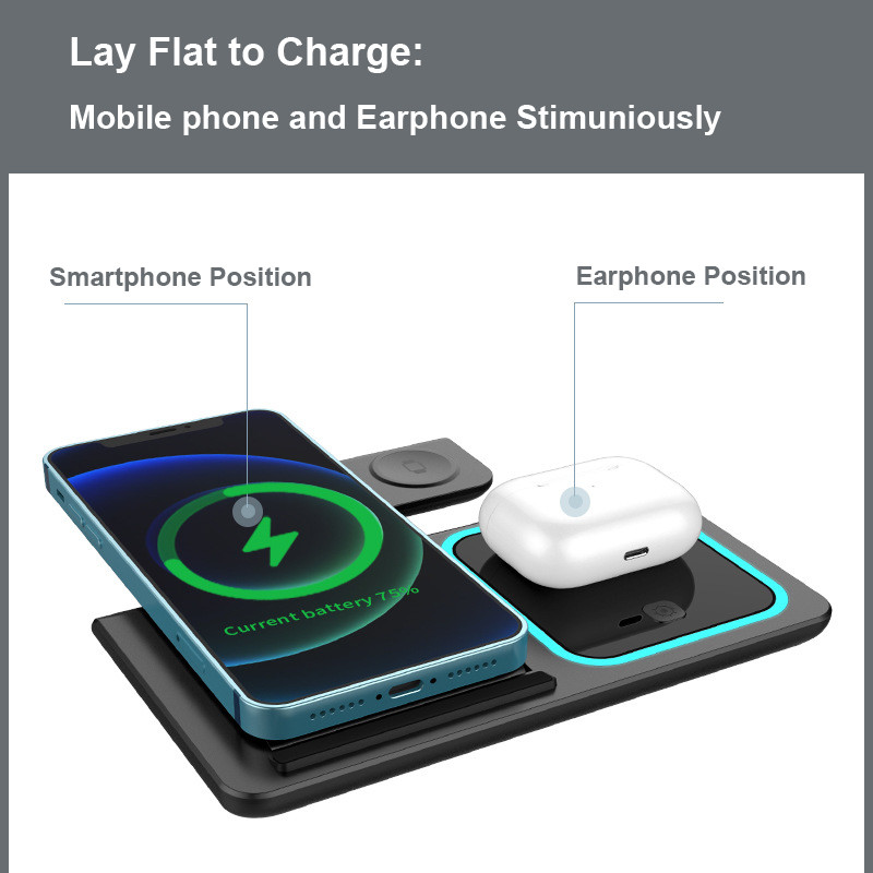 Foldable Airpod Quick Wireless Charger 15W 3 In 1 Charging Stand
