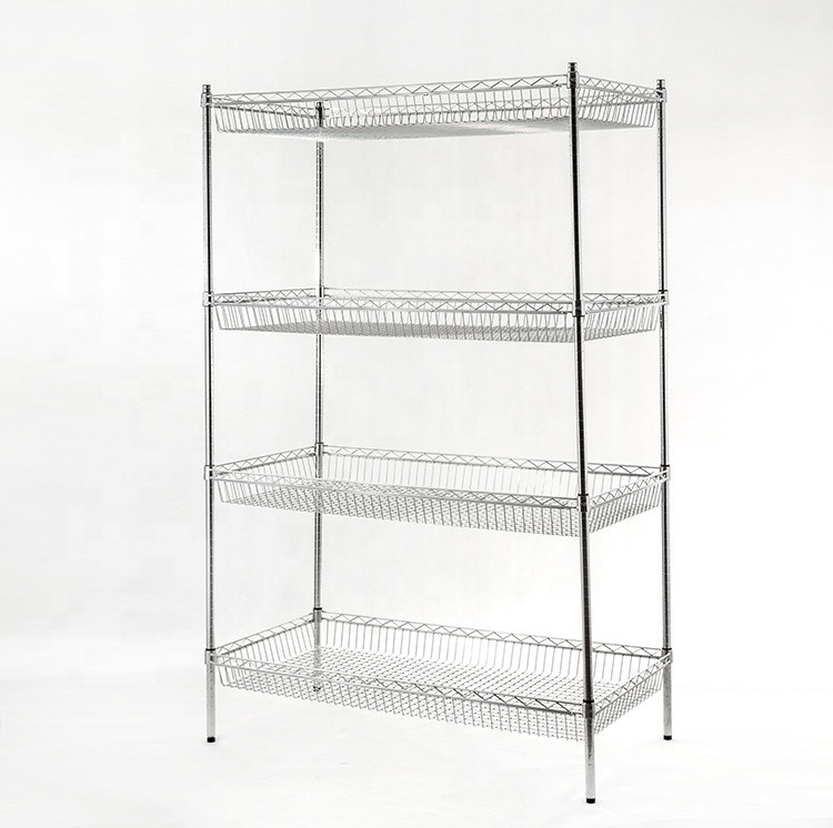 Modern 6 Tiers Steel Wire Shelving Chrome Metal For Office