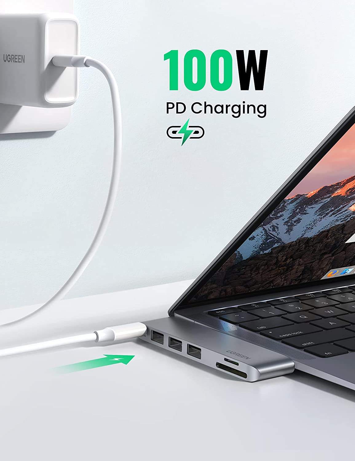 USB C Adapter for MacBook Thunderbolt 3 Hub with 3 USB 3.0 100W USB C Power Delivery Micro SD SD Card Reader
