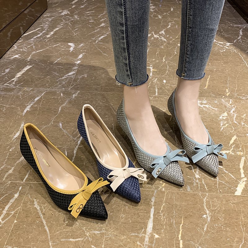 Pointed Head Lady Shallow Mouth Business Elegant High Heeled Shoes Patchwork Color
