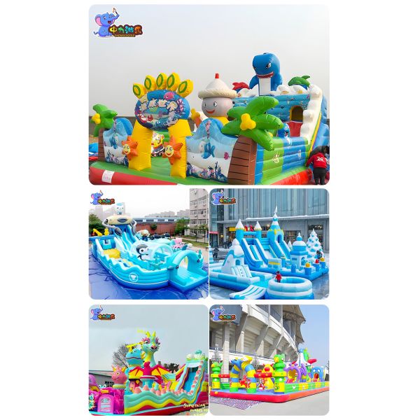Ocean Exploration Inflatable Childrens Bouncy Castle With Dual Slide Thickened PVC
