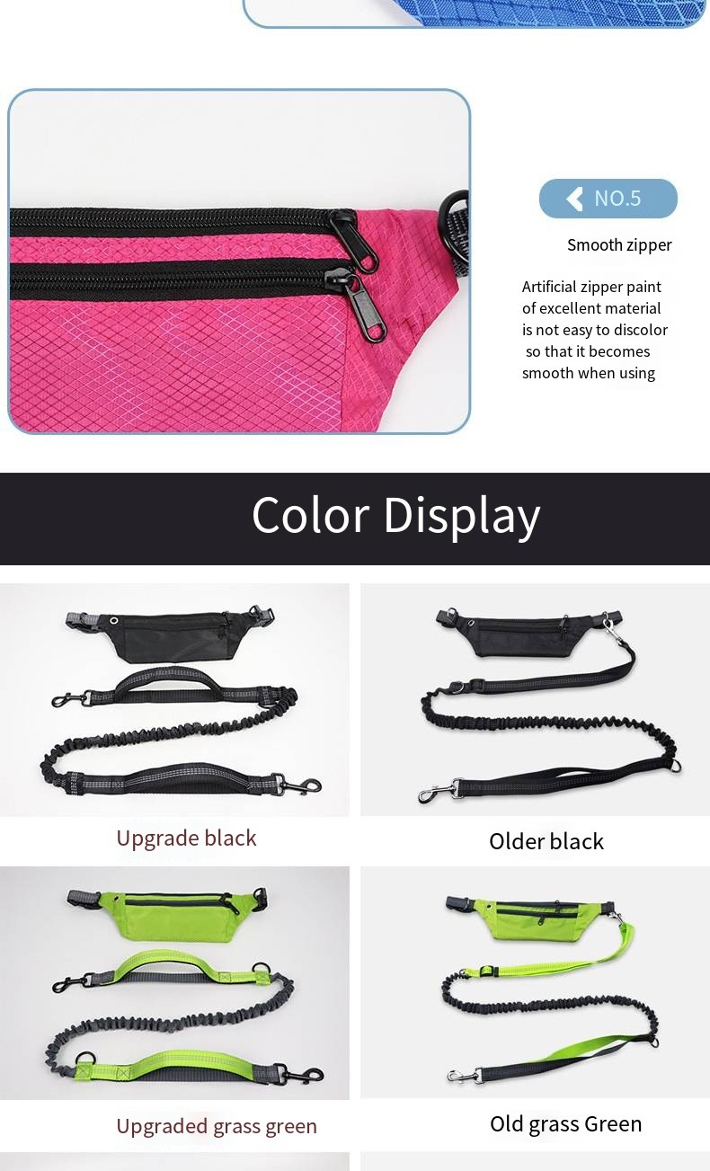 Pet Reflective Hands Free Leash With Waist Bag And Telescopic Adjustment For Dog Sports Running Leash