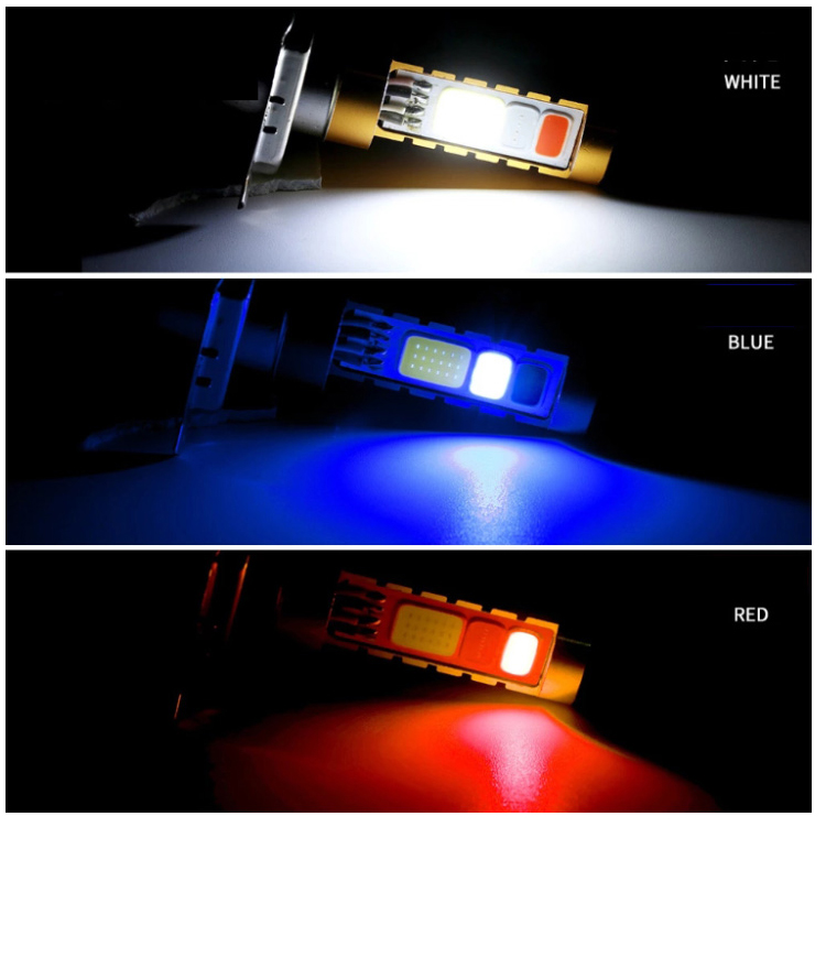 3 Colors COB LED Headlight H4 H6 80W P15D BA20D White Blue Red