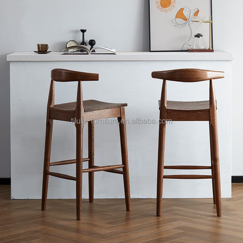 Popular Walnut Color Wooden Bar Stool for Solid Wood Dining Room Chair in Restaurant