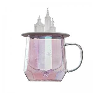 Buy cheap Pink Borosilicate Double Wall Personalized Glass Cup Castle Shape 300ml product