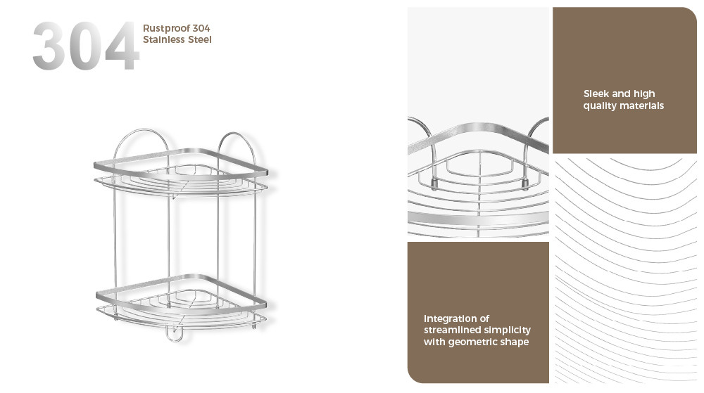 2 tiers Easy Install No-Drilling Wall-Mounted Shower Caddy stainless steel Organizer Rack for Bathroom