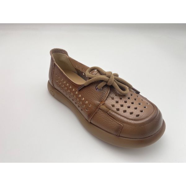 Lady brown breathable hollow lace-up comfortable women's shoes with soft soles