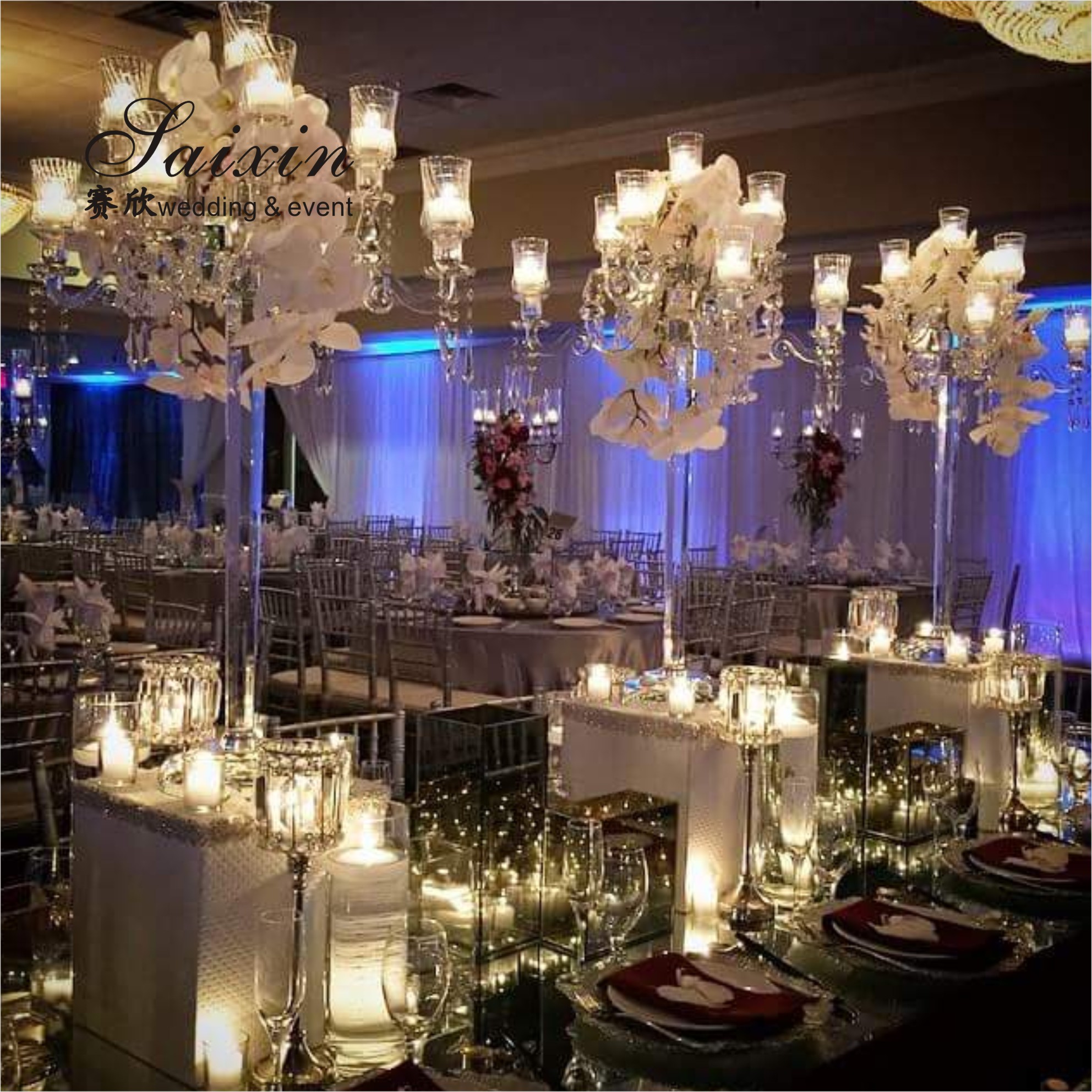 5 Arms tabletop crystal candelabra Small Candelabra Centerpieces