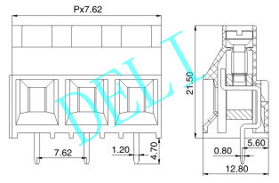 PCB Screw Down Terminal Block 57A/65A 2P 3P Poles 10.16 Pitch DL136T-XX-10.16
