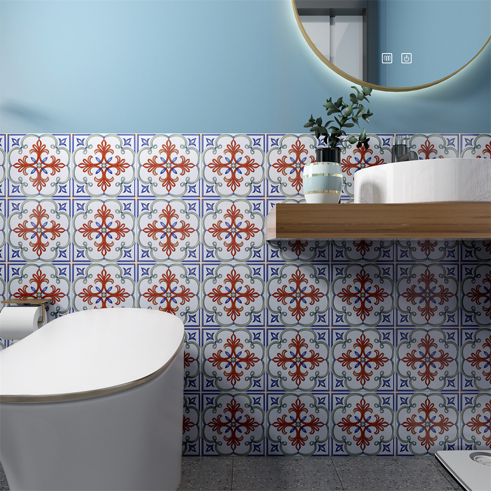 White And Red Modern Tiles 200x200mm Flower Ceramic Rustic Tile And Vintage Tiles For Restaurant And Bedroom