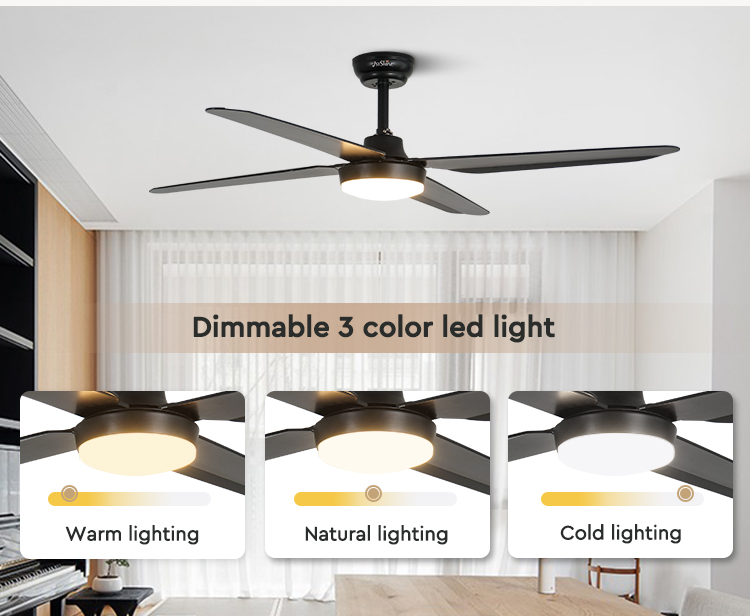 ROHS Certified 52" Modern Black Plastic Ceiling Fan with Remote Control and 4 Blades