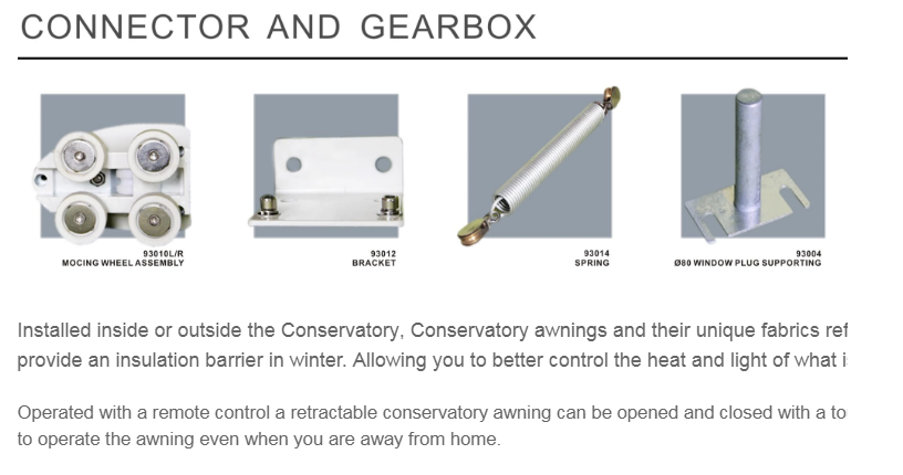 Conservatory Retractable Roof Awning Aluminum Hooding Parts
