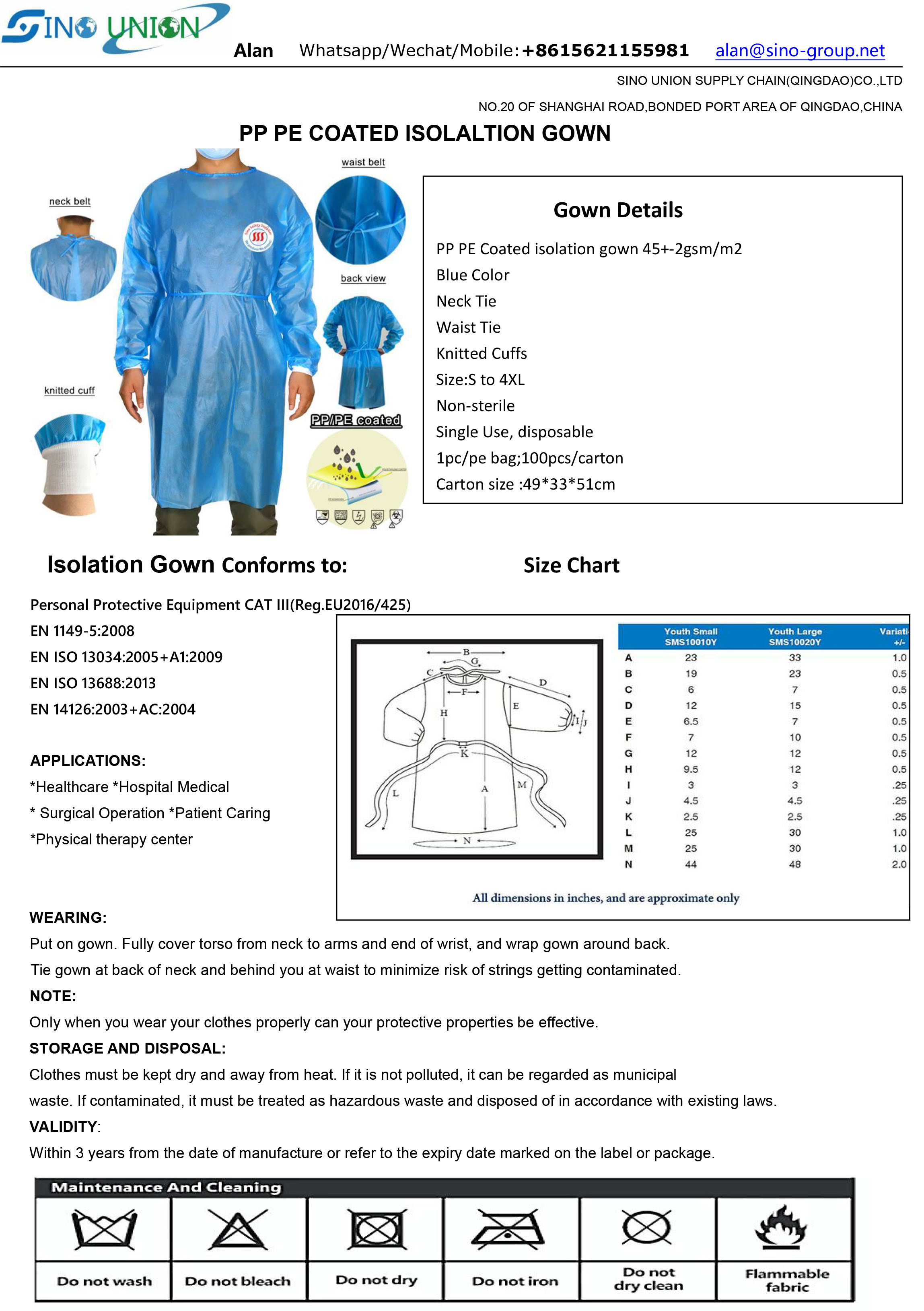 Non Woven Pp Pe Coated Yellow Disposable Surgical Gown For Doctors