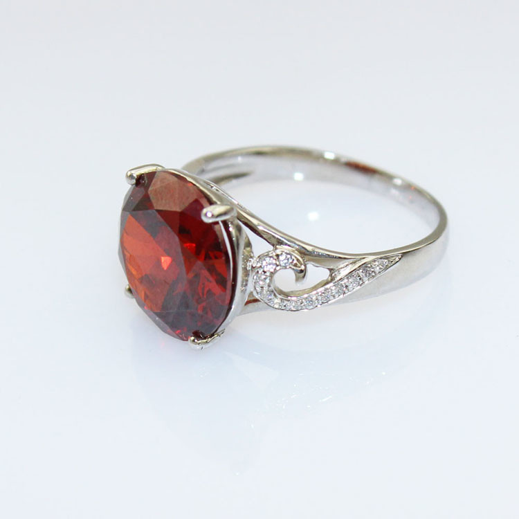 925 Silver with 12mm Round Cubic Zirconia Garnet Ring(R152)