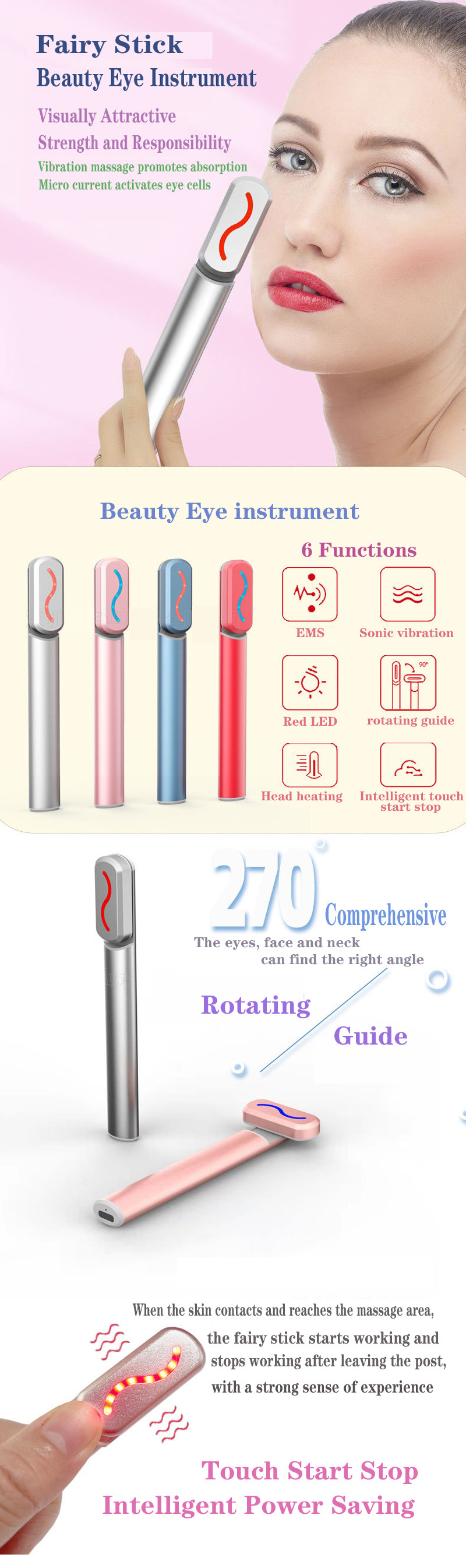 2022 New Beauty Care Eye Massage Wand Ems Anti Wrinkle Eye Massager With Heat Compression ,Facial Massager,Rf Ems Beauty
