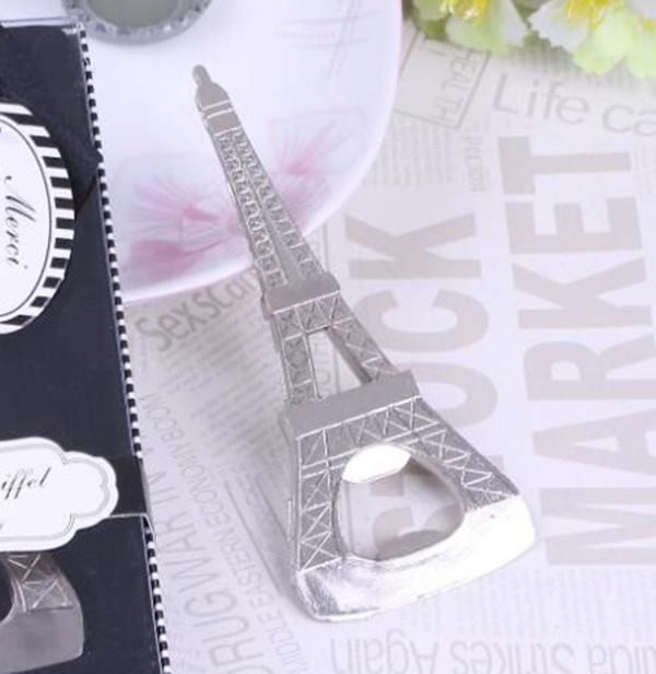 Innovative Wedding Favor Die Casting metal alloy 2D Paris Eiffel Tower beer bottle opener, silver plating color