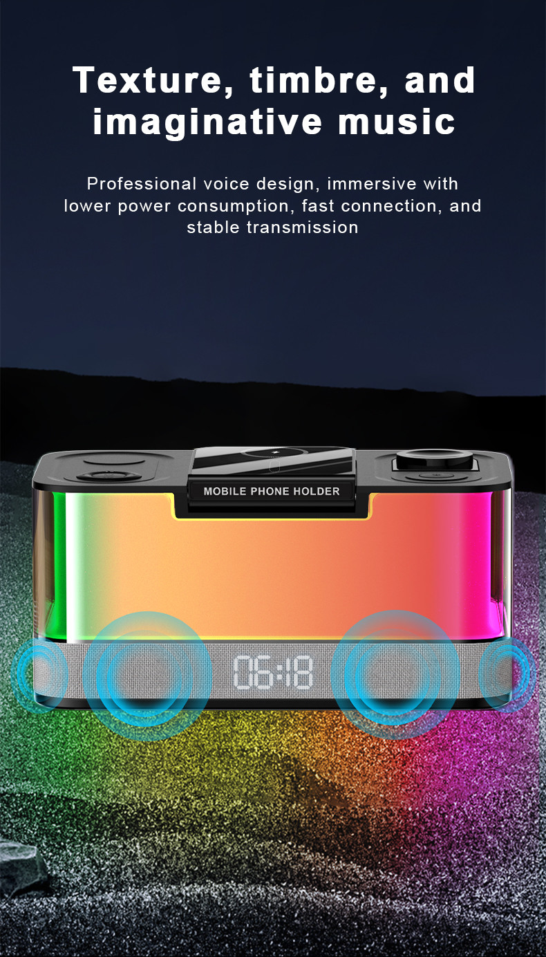 Colorful Lights Wireless Charger for iPhone iWatch and AirPods with Bluetooth Speaker