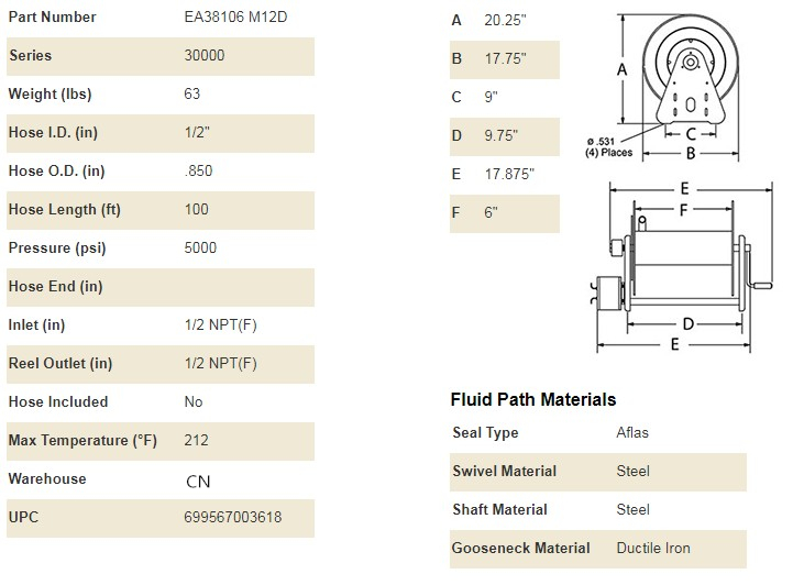 Heavy Duty 115 V AC Motor Driven 100 ft. Hose Reel,Steel / Customized Stainless Steel Water Cable Reels