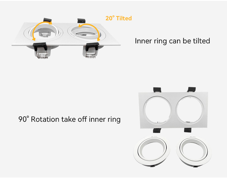 Dual-Head Square Recessed Spotlight 20° Tilt & Rotating Housing