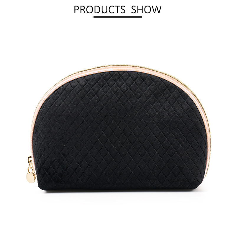 Half Moon Handy Black Velvet Organizer Makeup Bag