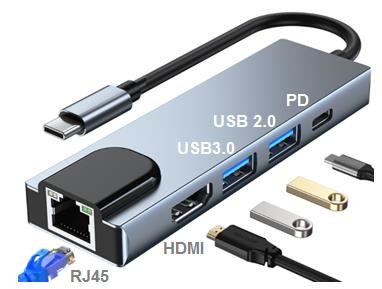 5 In 1 USB C Hub HDMI 4K RJ45 Ethernet PD Type C USB 3.0 USB 2.0