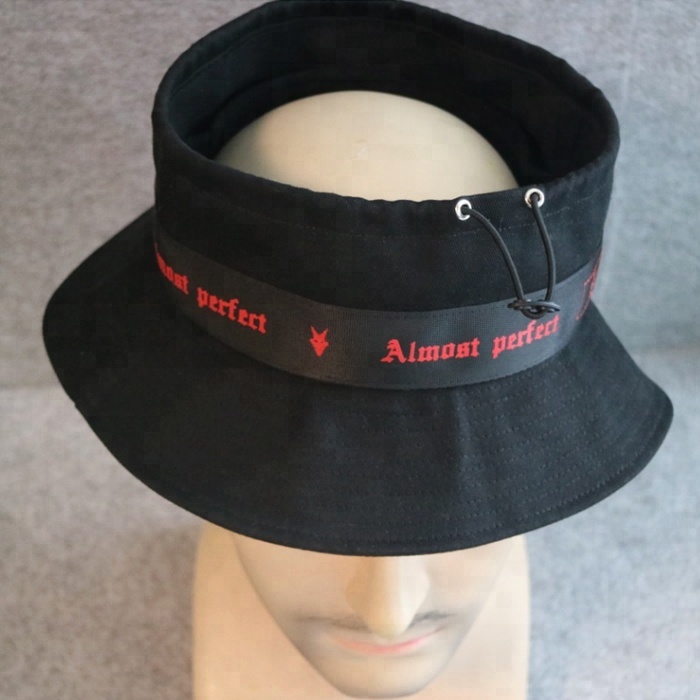 Eco-friendly Creative Design Black Bucket Hats , Packable Summer Travel Adjustable Hat