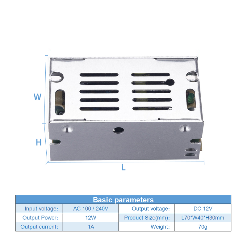 Aluminum Case Switch Power Supply 100V 240V AC To DC 12 Volt 12W 1A