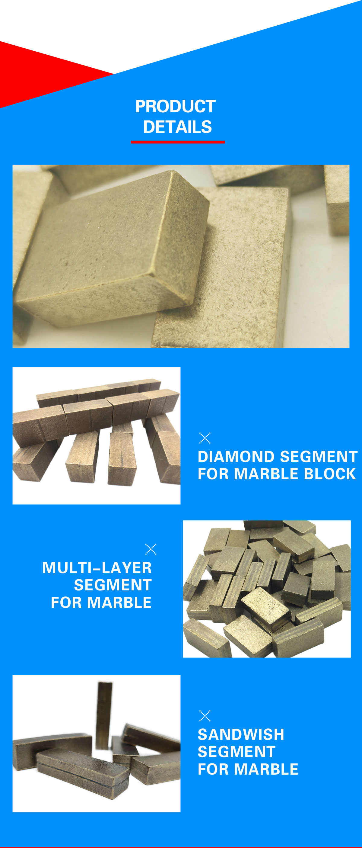 Customized Size Marble Segments 1200mm 24*8*13 mm for Cutting Hard Marble in Pakistan