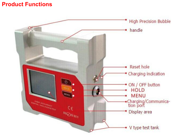 CE 30deg Night Vision Dual Axis Digital Protractor 32 Bit Microprocessor High Precision