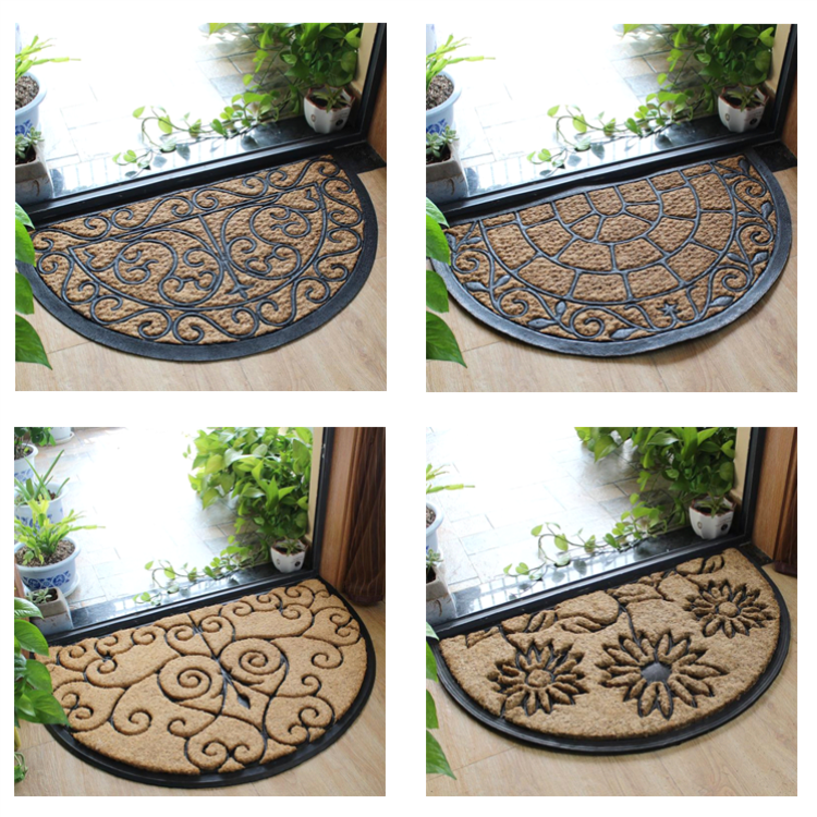 Thickness 25mm Coir Outdoor Mats Semi Circle Rubber Mold Puzzle Style