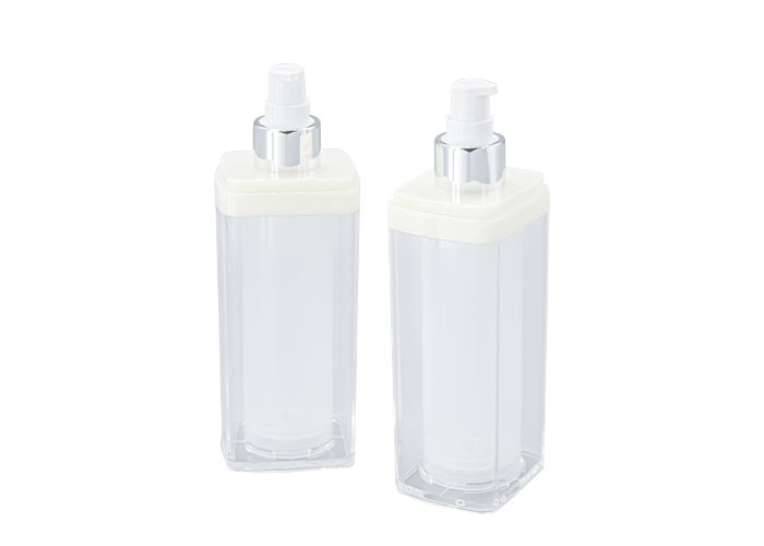 100ml BPA Free Acrylic Airless Bottle Transparent Square Shape OD 57.5mm